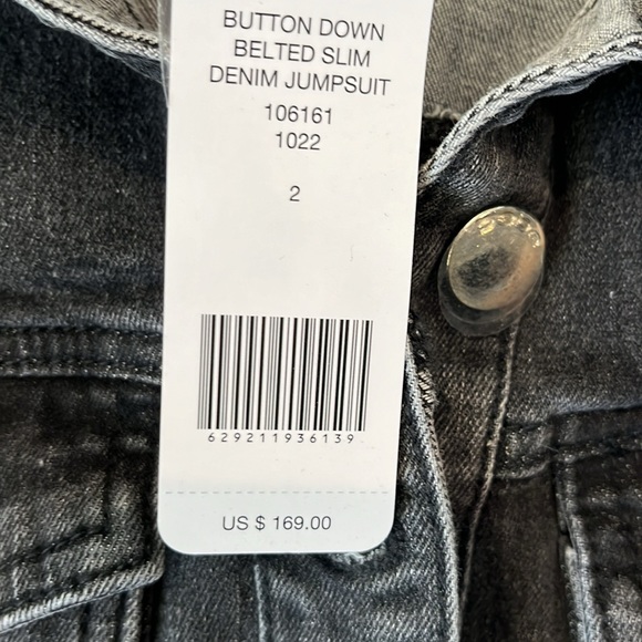 Bebe Button Down Slim Belted Washed Black Denim Jumpsuit - Picture 7 of 7